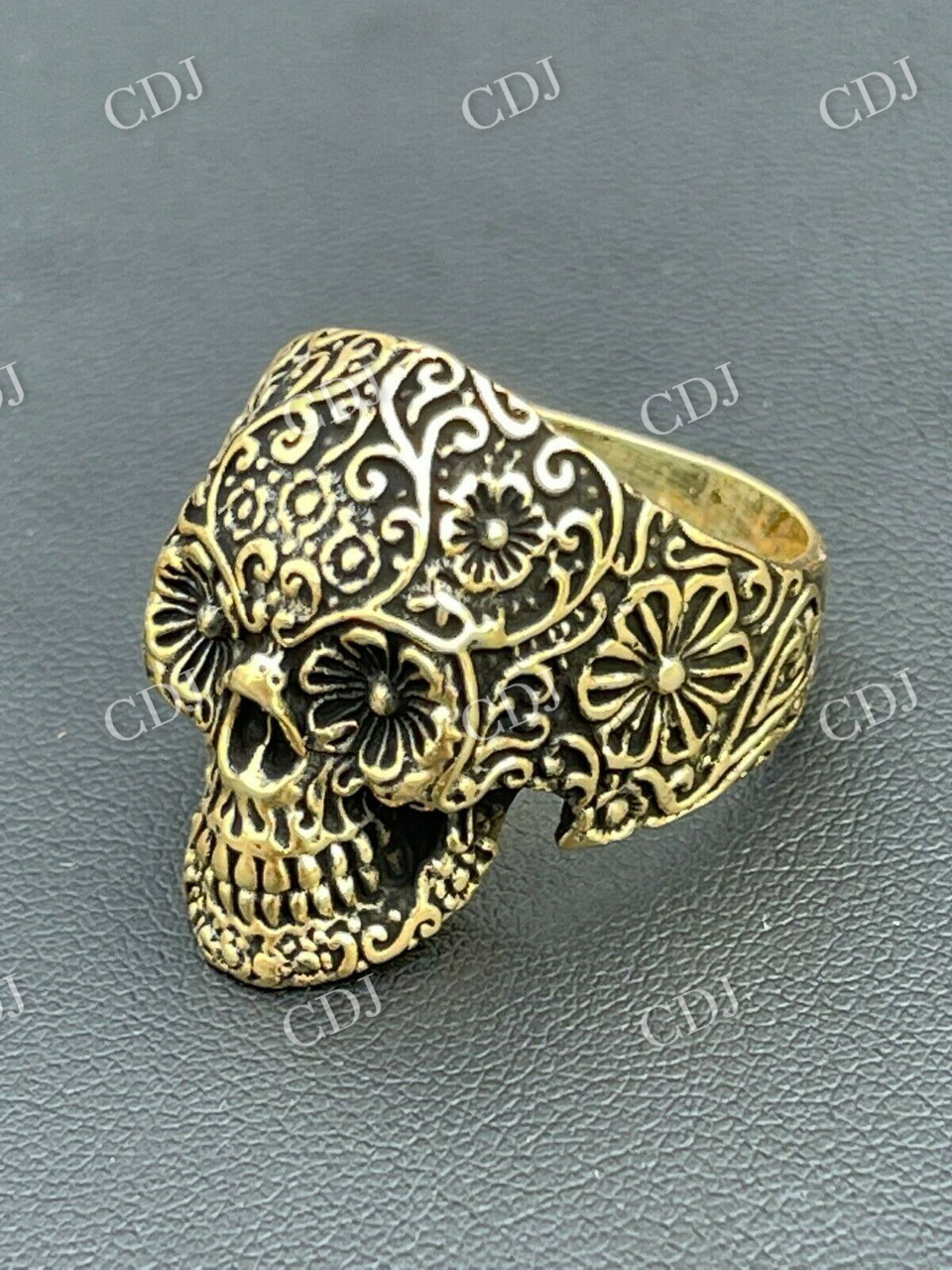 Luxury 14K Gold Calavera Sugar Skull Ring customdiamjewel