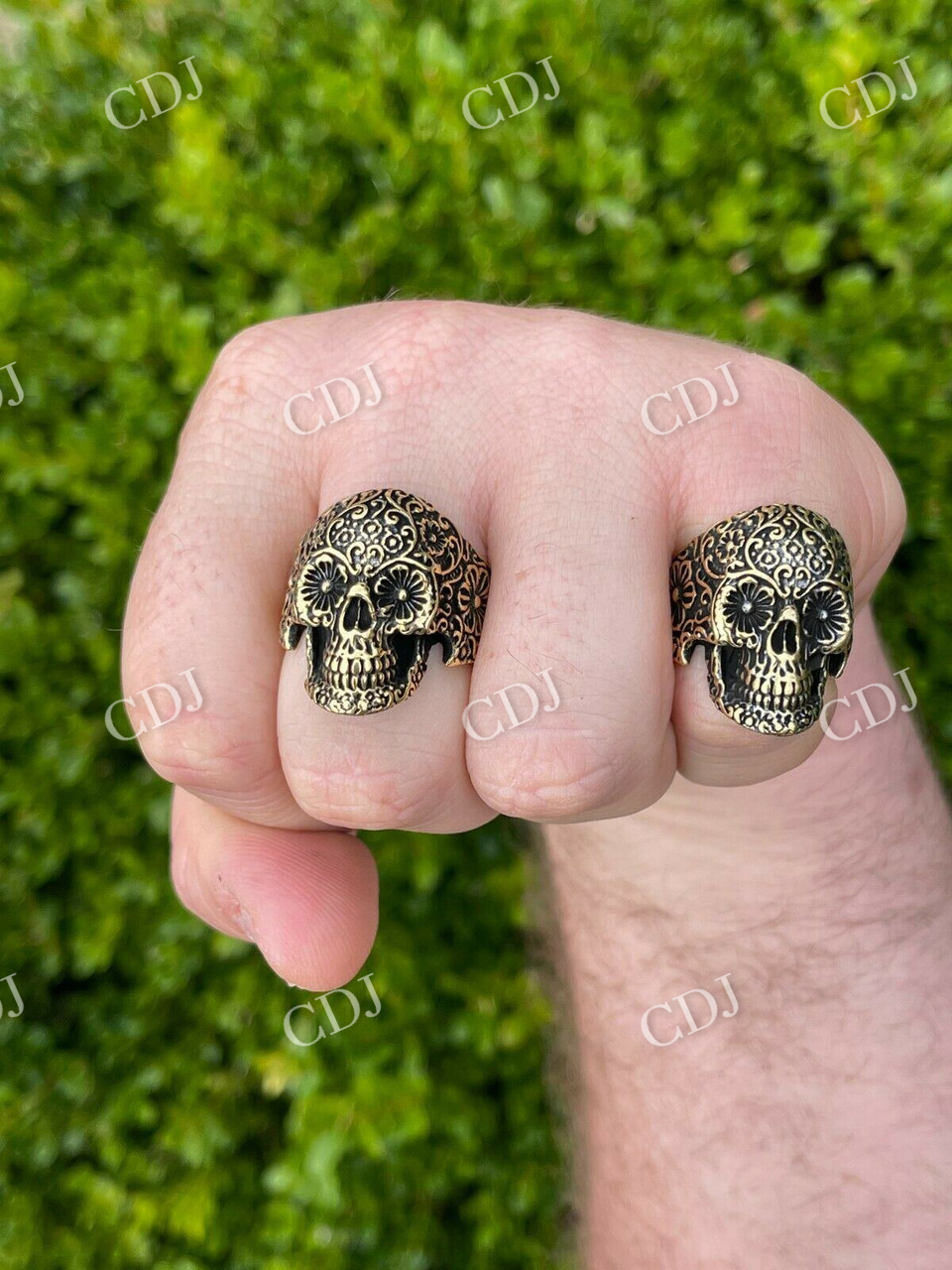 Luxury 14K Gold Calavera Sugar Skull Ring customdiamjewel