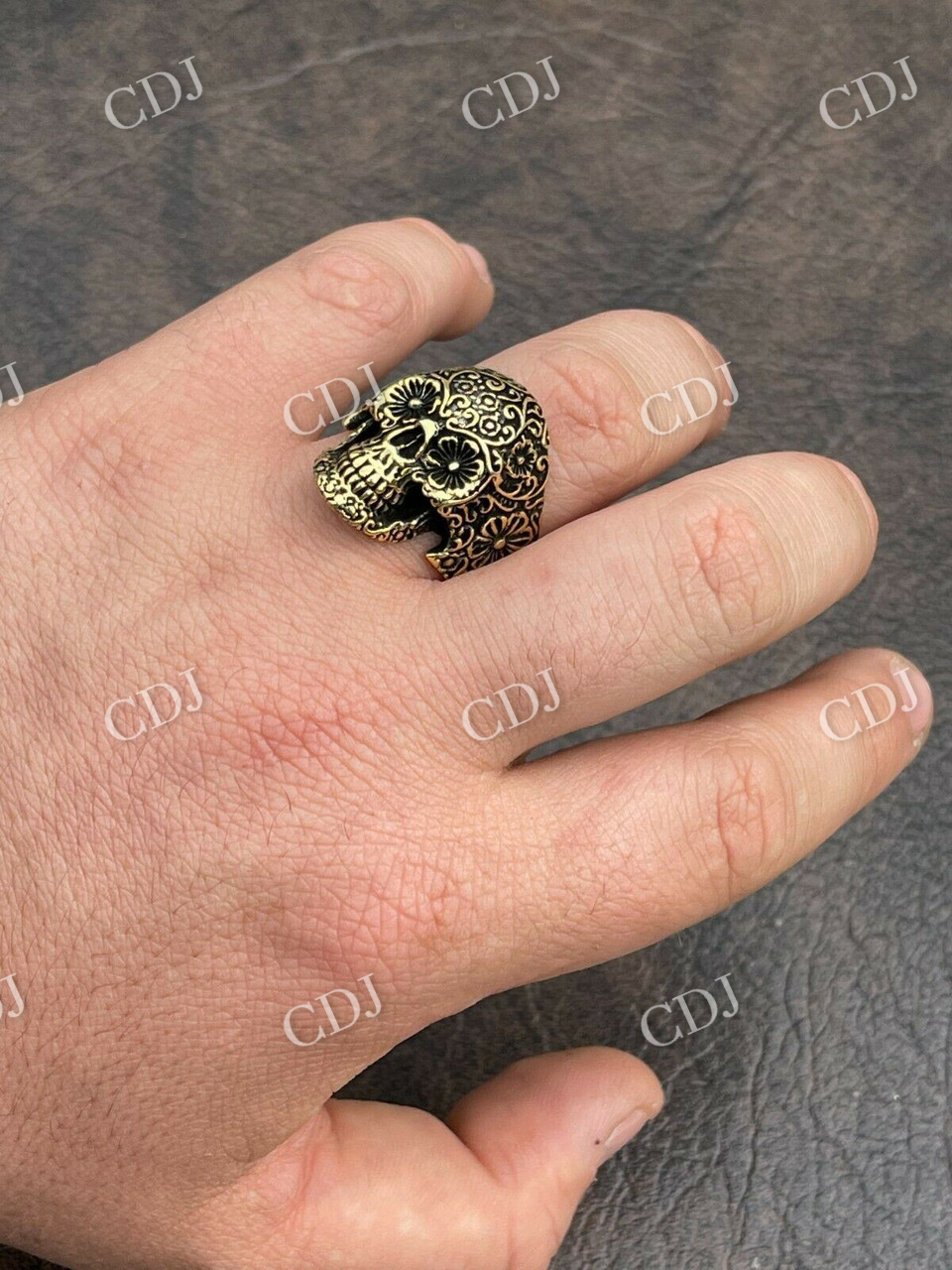 Luxury 14K Gold Calavera Sugar Skull Ring customdiamjewel