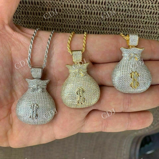 Money Bag Iced Out Diamond Pendant  customdiamjewel   