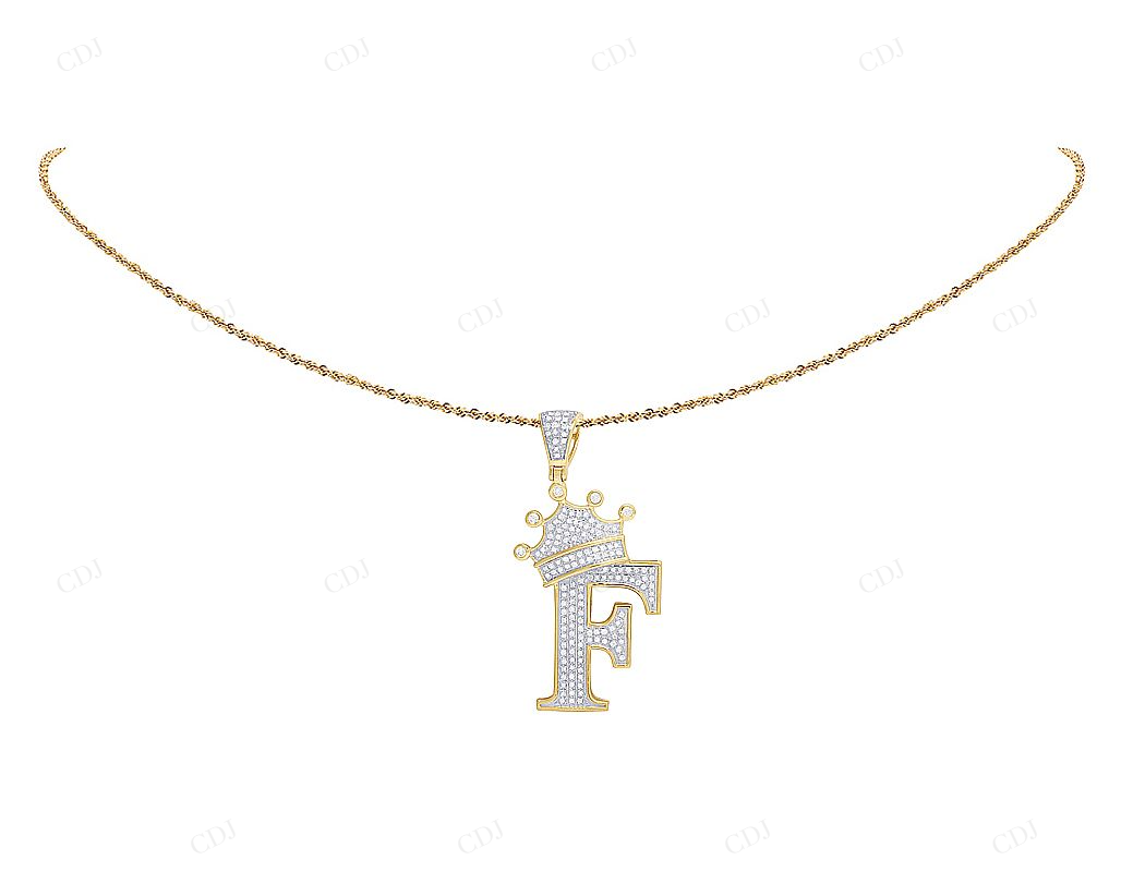 1.75" 0.55 CTW 10K Gold Natural Diamond Crown Initial "F" Pendant CustomDiamJewel