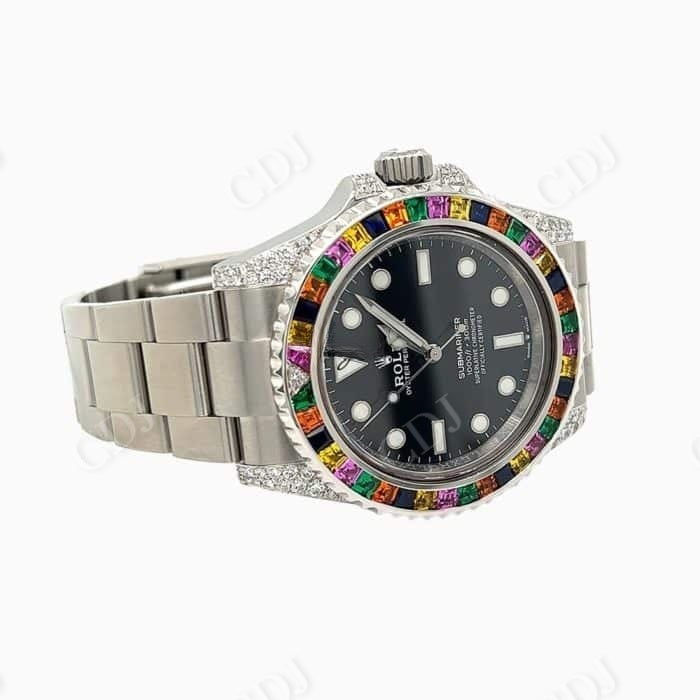 Custom Black Plate Rolex Rainbow Bezel Watch customdiamjewel