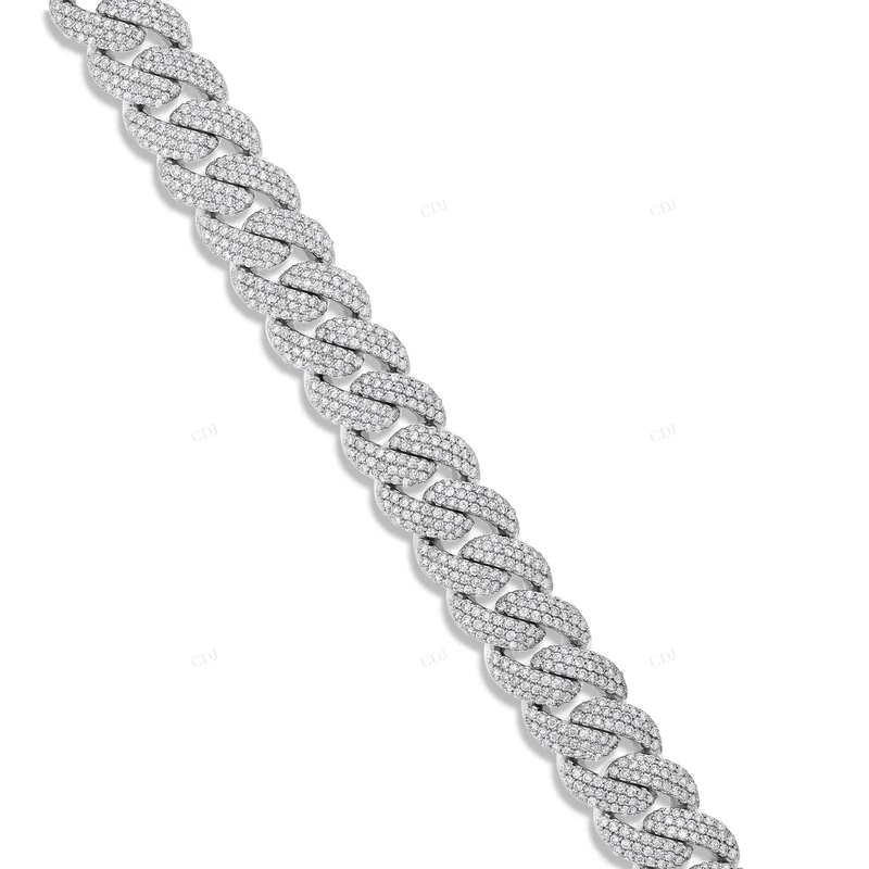 VVS Moissanite Sterling Silver Round Cuban Link Chain CustomDiamJewel