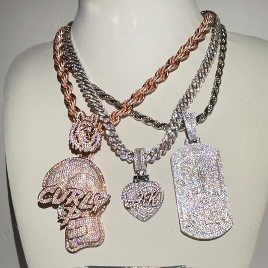 Moissanite Gold Plated Sterling Silver pendant hip hop jewelry CustomDiamJewel   