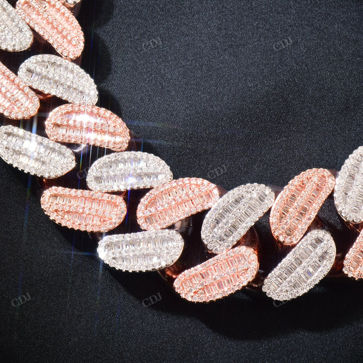 21MM 2 Row Baguette Diamond Rose White Gold Cuban Chain hip hop jewelry CustomDiamJewel