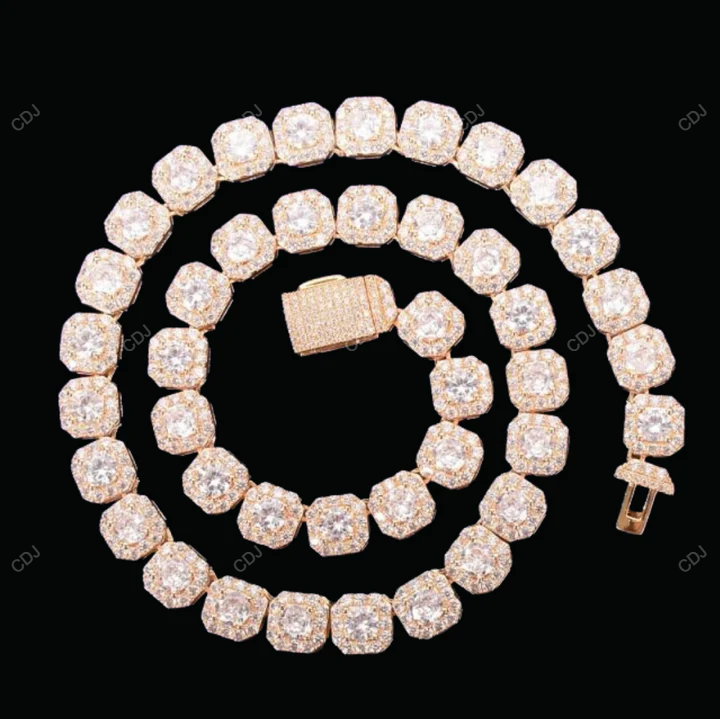 Moissanite 925 Silver Sugar Cube Chain For Mens And Women CustomDiamJewel
