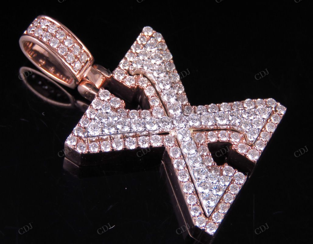 1.5" 1.7 CTW Two Tone Gold Natural Diamond 3D Initial 'X' Letter Pendant CustomDiamJewel