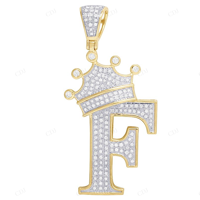 1.75" 0.55 CTW 10K Gold Natural Diamond Crown Initial "F" Pendant CustomDiamJewel