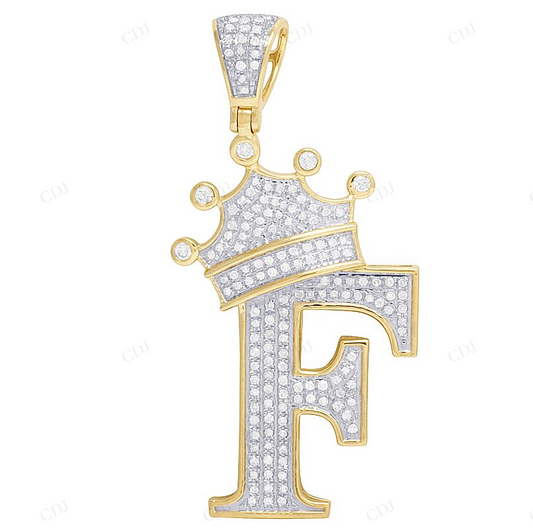 1.75" 0.55 CTW 10K Gold Natural Diamond Crown Initial "F" Pendant CustomDiamJewel
