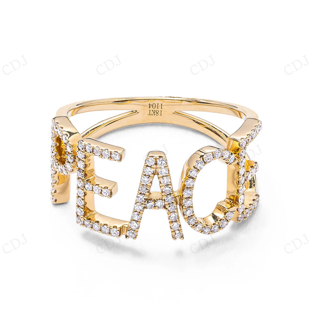 18kt Yellow Gold Letter "PEACE" Ring for Men And Women hip hop jewelry CustomDiamJewel