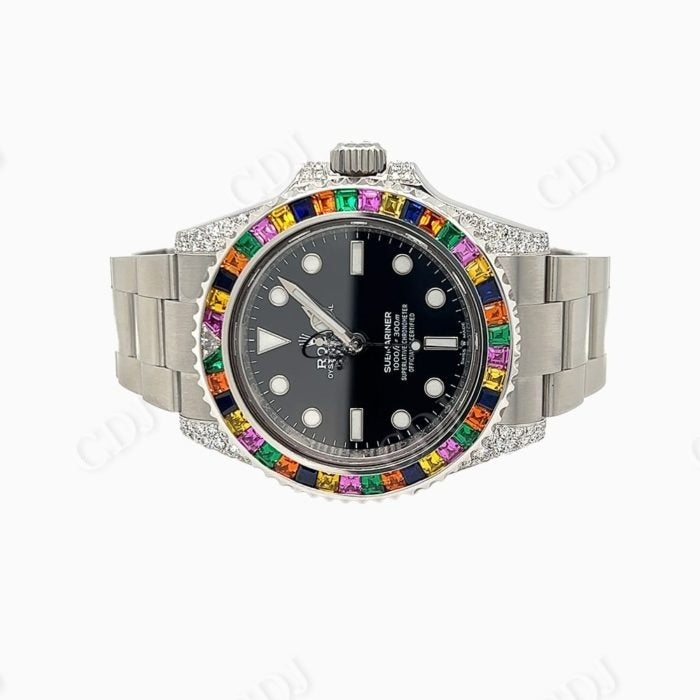 Custom Black Plate Rolex Rainbow Bezel Watch customdiamjewel