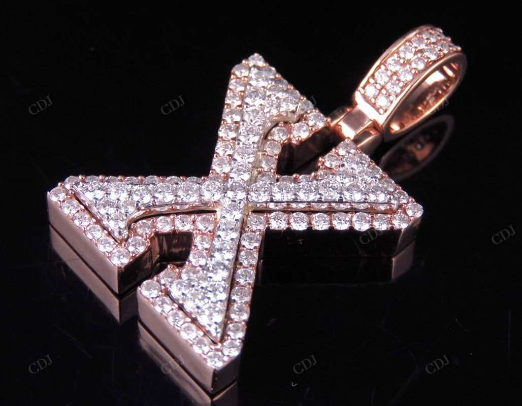 1.5" 1.7 CTW Two Tone Gold Natural Diamond 3D Initial 'X' Letter Pendant CustomDiamJewel