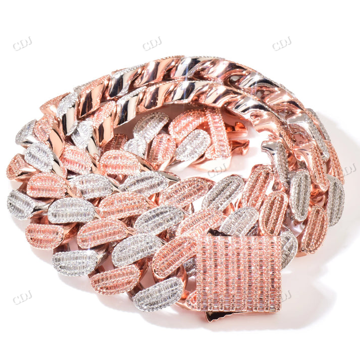 21MM 2 Row Baguette Diamond Rose White Gold Cuban Chain hip hop jewelry CustomDiamJewel