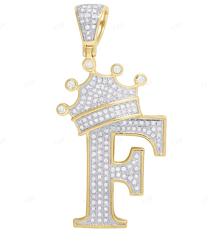 1.75" 0.55 CTW 10K Gold Natural Diamond Crown Initial "F" Pendant CustomDiamJewel