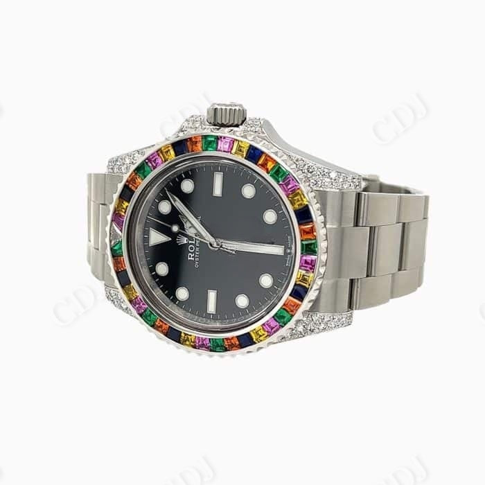Custom Black Plate Rolex Rainbow Bezel Watch customdiamjewel