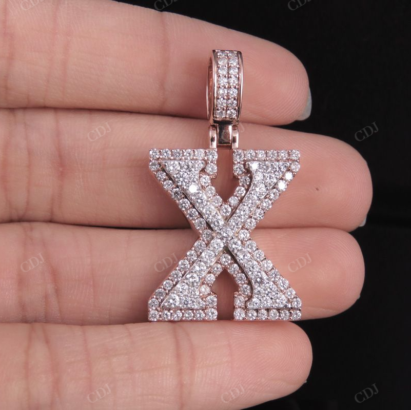 1.5" 1.7 CTW Two Tone Gold Natural Diamond 3D Initial 'X' Letter Pendant CustomDiamJewel