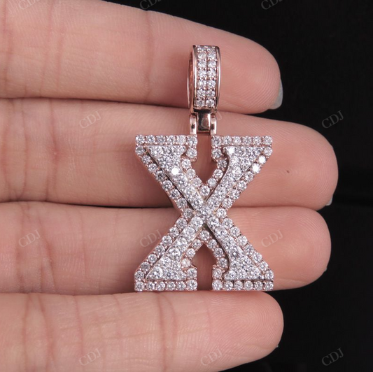 1.5" 1.7 CTW Two Tone Gold Natural Diamond 3D Initial 'X' Letter Pendant CustomDiamJewel