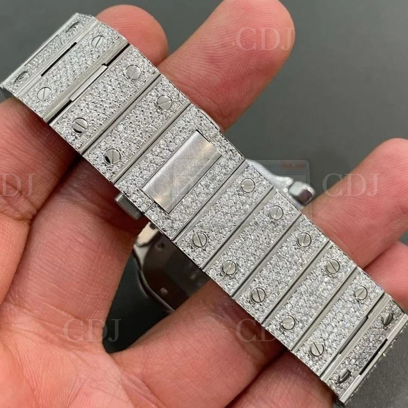 Fully Iced Out Hip Hop Square Dial Cartier Watch customdiamjewel