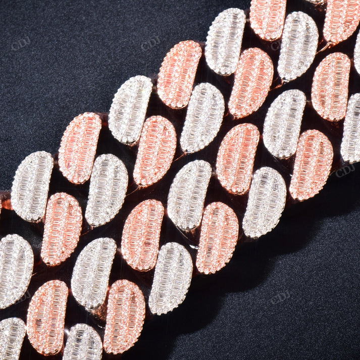 21MM 2 Row Baguette Diamond Rose White Gold Cuban Chain hip hop jewelry CustomDiamJewel