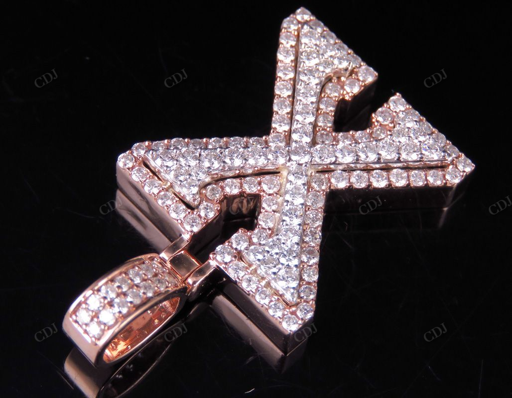 1.5" 1.7 CTW Two Tone Gold Natural Diamond 3D Initial 'X' Letter Pendant CustomDiamJewel
