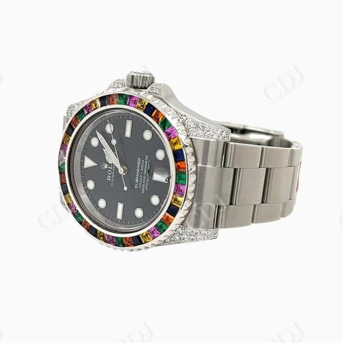 Custom Black Plate Rolex Rainbow Bezel Watch customdiamjewel