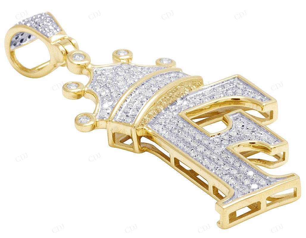 1.75" 0.55 CTW 10K Gold Natural Diamond Crown Initial "F" Pendant CustomDiamJewel