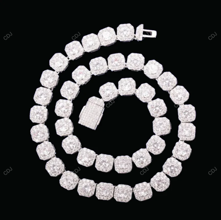 Moissanite 925 Silver Sugar Cube Chain For Mens And Women CustomDiamJewel