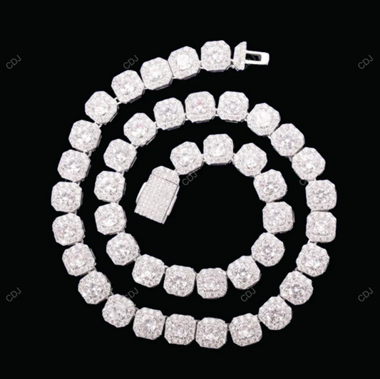 Moissanite 925 Silver Sugar Cube Chain For Mens And Women CustomDiamJewel