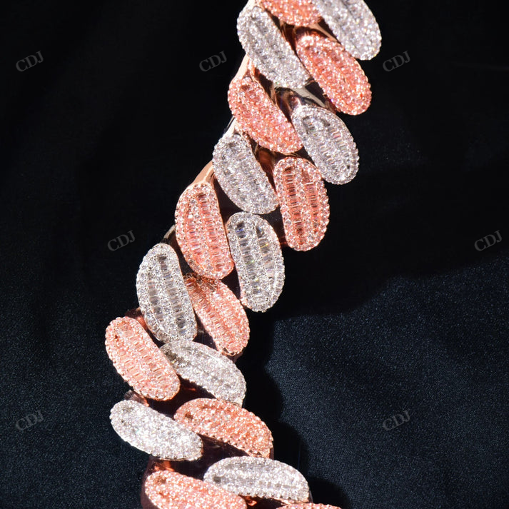 21MM 2 Row Baguette Diamond Rose White Gold Cuban Chain hip hop jewelry CustomDiamJewel
