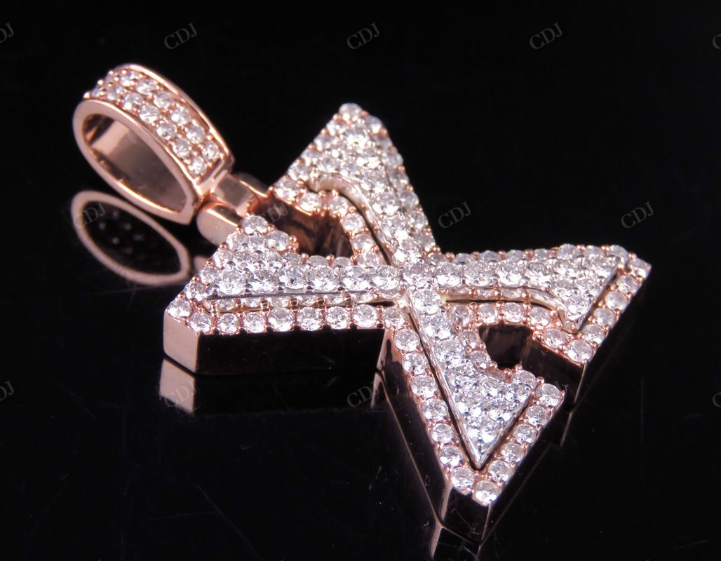1.5" 1.7 CTW Two Tone Gold Natural Diamond 3D Initial 'X' Letter Pendant CustomDiamJewel