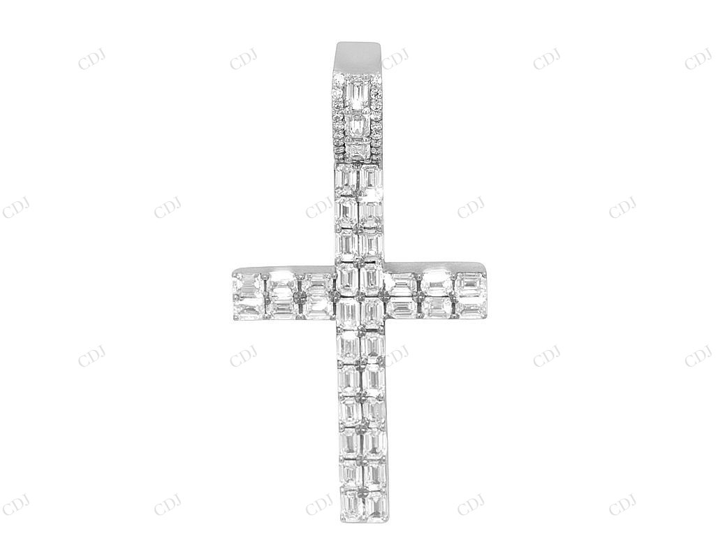 Two Row Emerald Cut Lab Grown Diamond 10K Gold Cross Pendant Hip Hop Pendent CustomDiamJewel