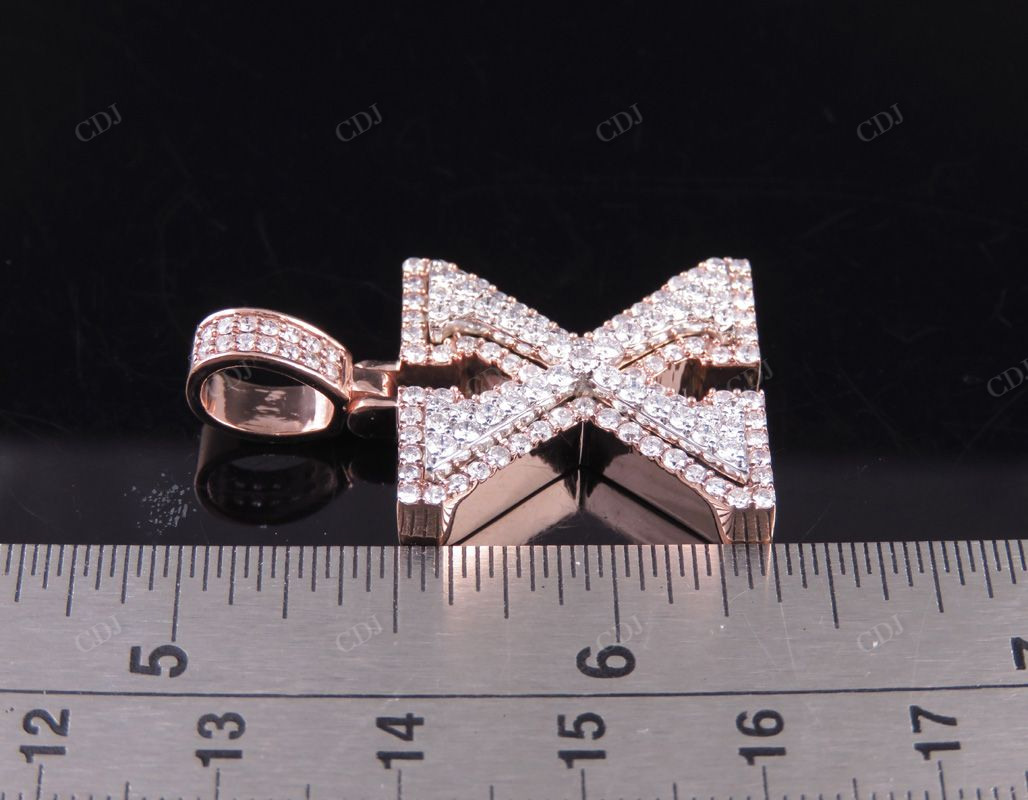 1.5" 1.7 CTW Two Tone Gold Natural Diamond 3D Initial 'X' Letter Pendant CustomDiamJewel