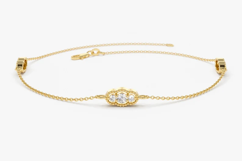 0.31CTW Moissanite Delicate Diamond Bracelet  customdiamjewel Sterling Silver Yellow Gold VVS-EF