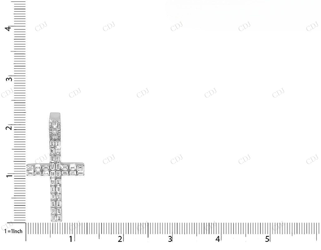 Two Row Emerald Cut Lab Grown Diamond 10K Gold Cross Pendant Hip Hop Pendent CustomDiamJewel