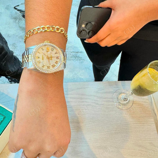 Yellow White Rolex Jubilee Plain Belt Moissanite Diamond Iced Out Dial Hip Hop Women Watch hip hop jewelry CustomDiamJewel