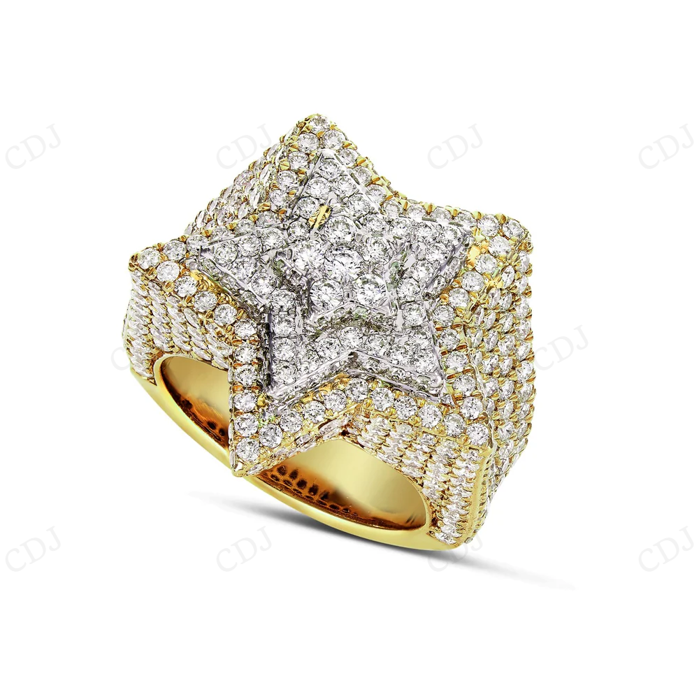 Yellow Gold Star Shaped Moissanite Diamond Hip Hop Ring hip hop jewelry CustomDiamJewel