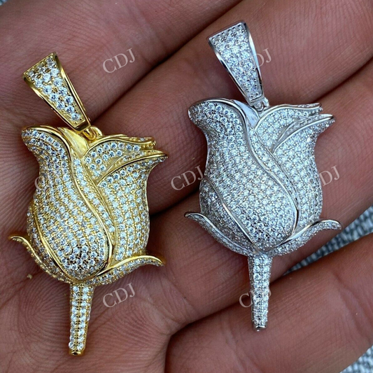 Rose Flower Hip Hop Diamond Pendant  customdiamjewel   