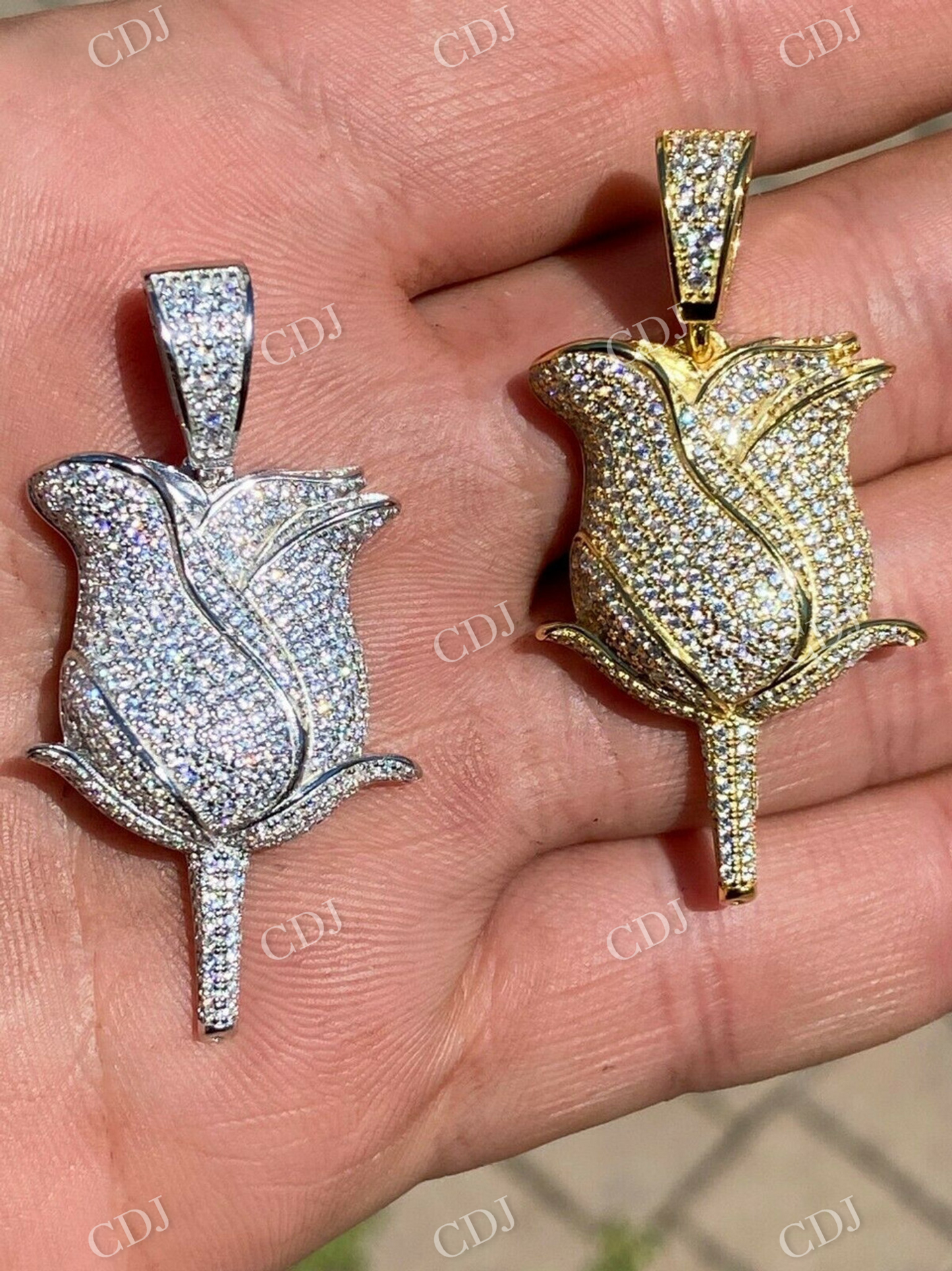 Rose Flower Hip Hop Diamond Pendant  customdiamjewel   
