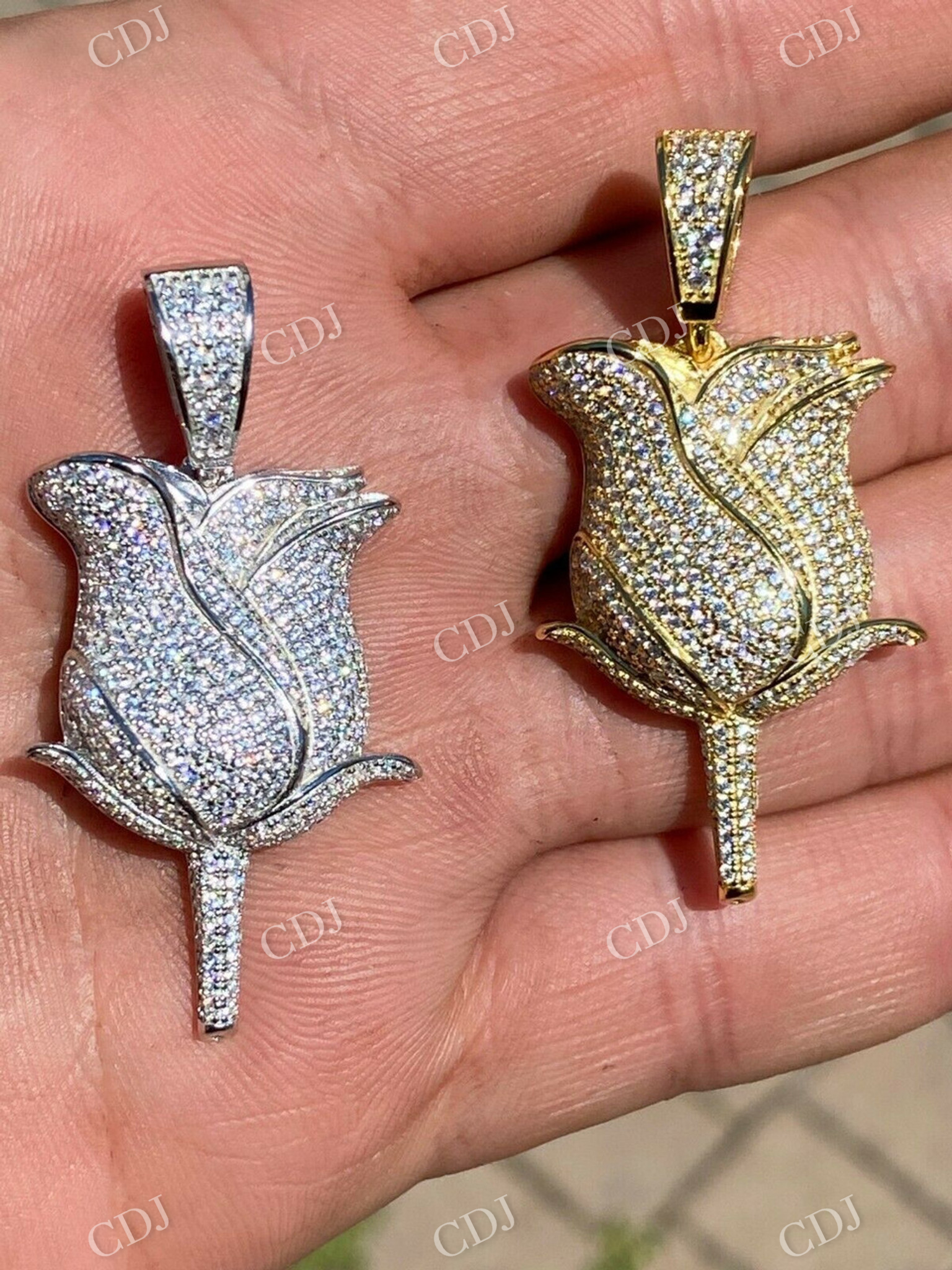 Rose Flower Hip Hop Diamond Pendant  customdiamjewel   