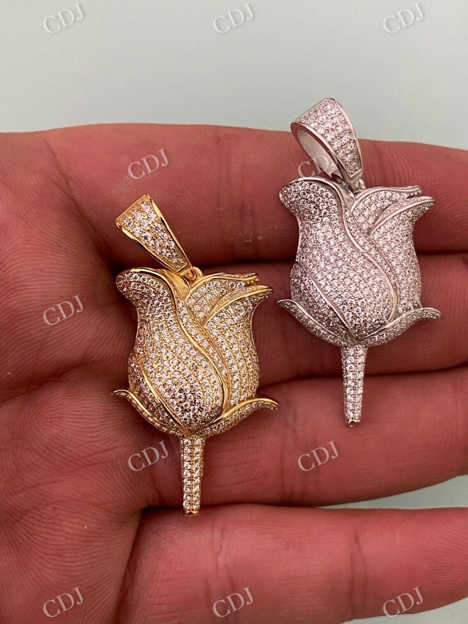 Rose Flower Hip Hop Diamond Pendant  customdiamjewel   