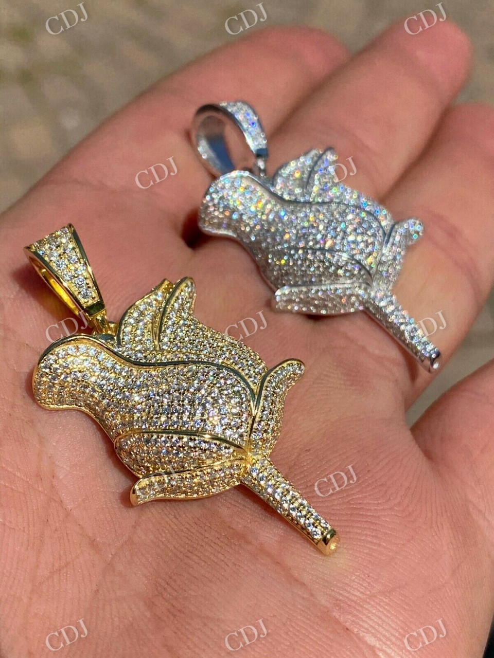 Rose Flower Hip Hop Diamond Pendant  customdiamjewel   