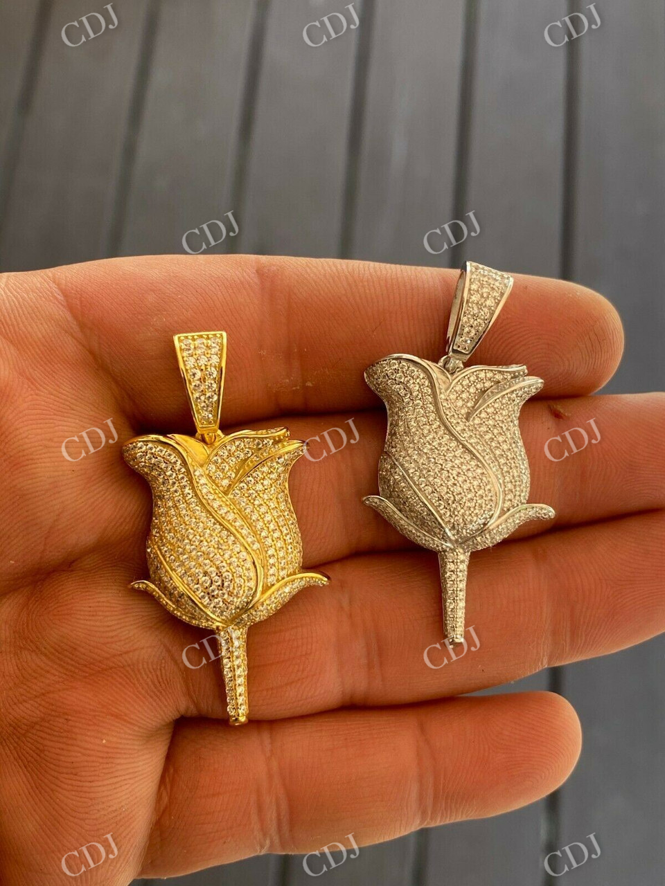 Rose Flower Hip Hop Diamond Pendant  customdiamjewel   