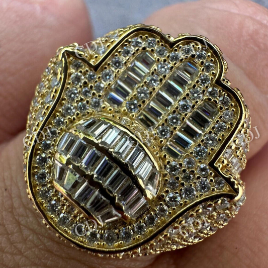 Baguette Cut Hip Hop Hamsa Ring For Him  customdiamjewel   