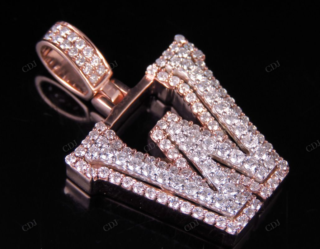 1.5" 1.9 CTW Solid Two Tone Gold Diamond Initial 'W' Letter Pendant CustomDiamJewel