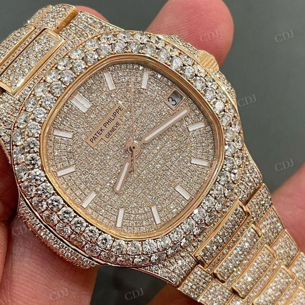 Full Yellow Patek Philippe Iced Out Moissanite Diamond Automatic Movement Watch customdiamjewel