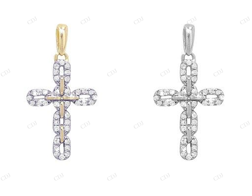 Link Style Two Tone Gold Lab Grown Diamond Cross Pendant Hip Hop Pendent CustomDiamJewel