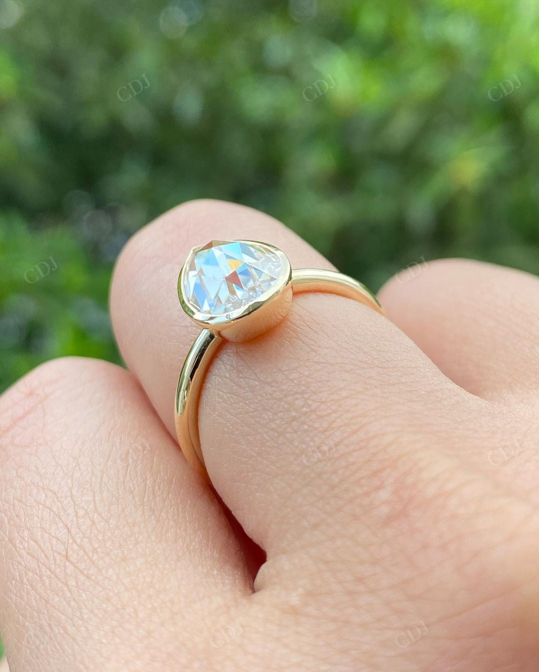 Pear Cut Bezel Set Lab Grown Diamond Ring