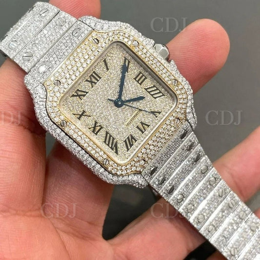 Two Tone VVS Moissanite Cartier Santos Watch customdiamjewel