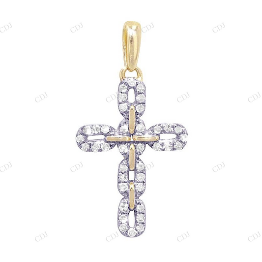 Link Style Two Tone Gold Lab Grown Diamond Cross Pendant Hip Hop Pendent CustomDiamJewel