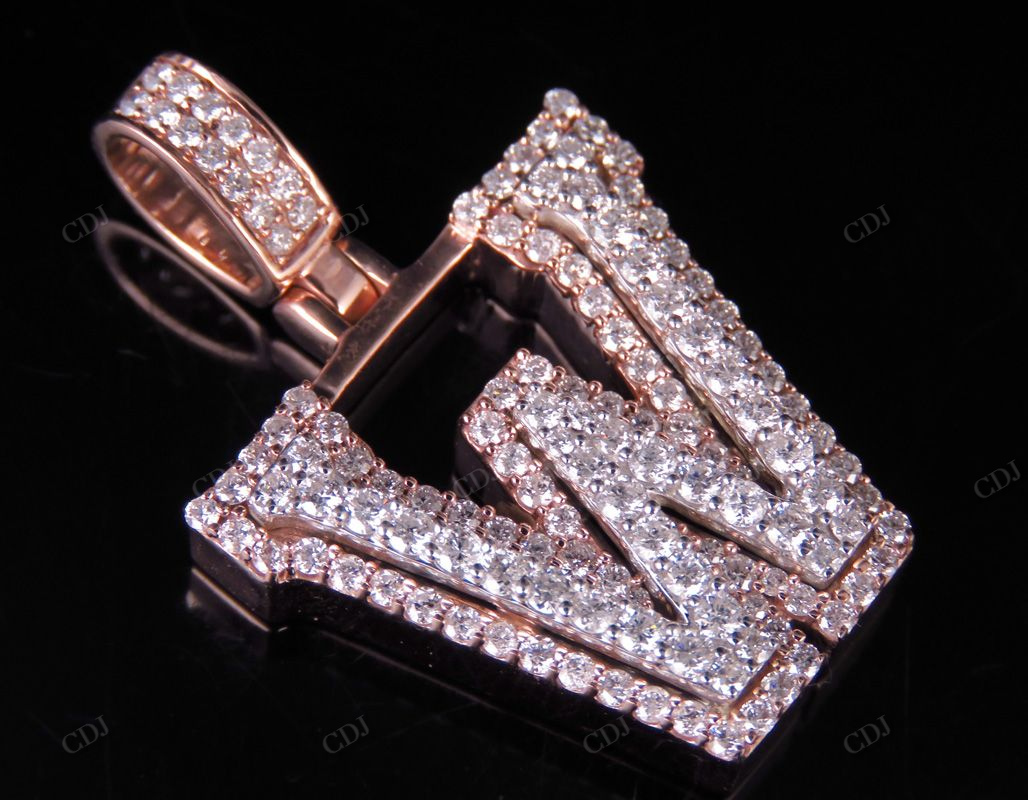 1.5" 1.9 CTW Solid Two Tone Gold Diamond Initial 'W' Letter Pendant CustomDiamJewel